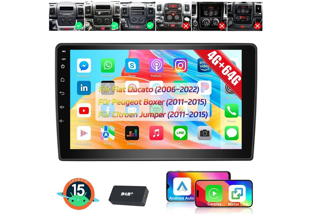 ESSGOO 9'' Android 15 Für Fiat Ducato 2006-2023 DAB+ 4+64G Carplay GPS Navi Autoradio (RDS, FM, AM, DAB+ (optional), Wireless Apple Carplay & Android Auto,2 DIN,WiFi)