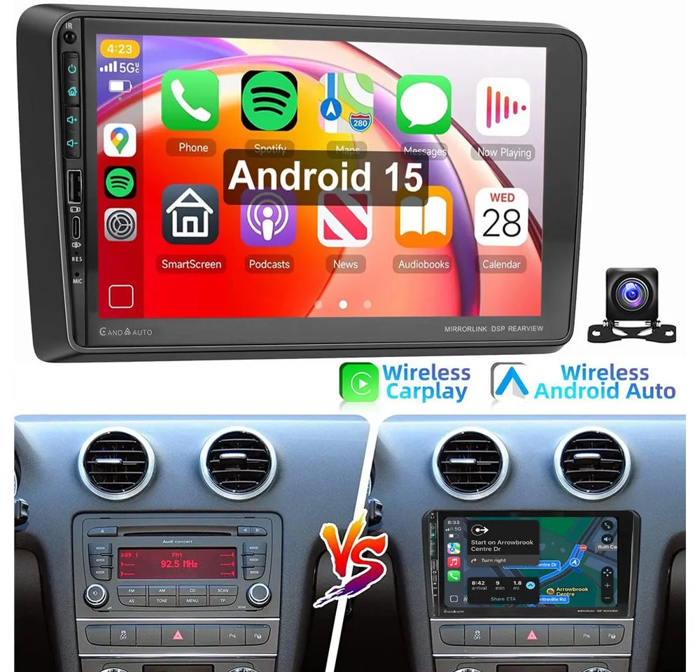 ESSGOO 9" Für Audi A3 S3 RS3 8P 8V Android 15 Carplay Autoradio (RDS, Digitalradio (DAB), FM, AM)