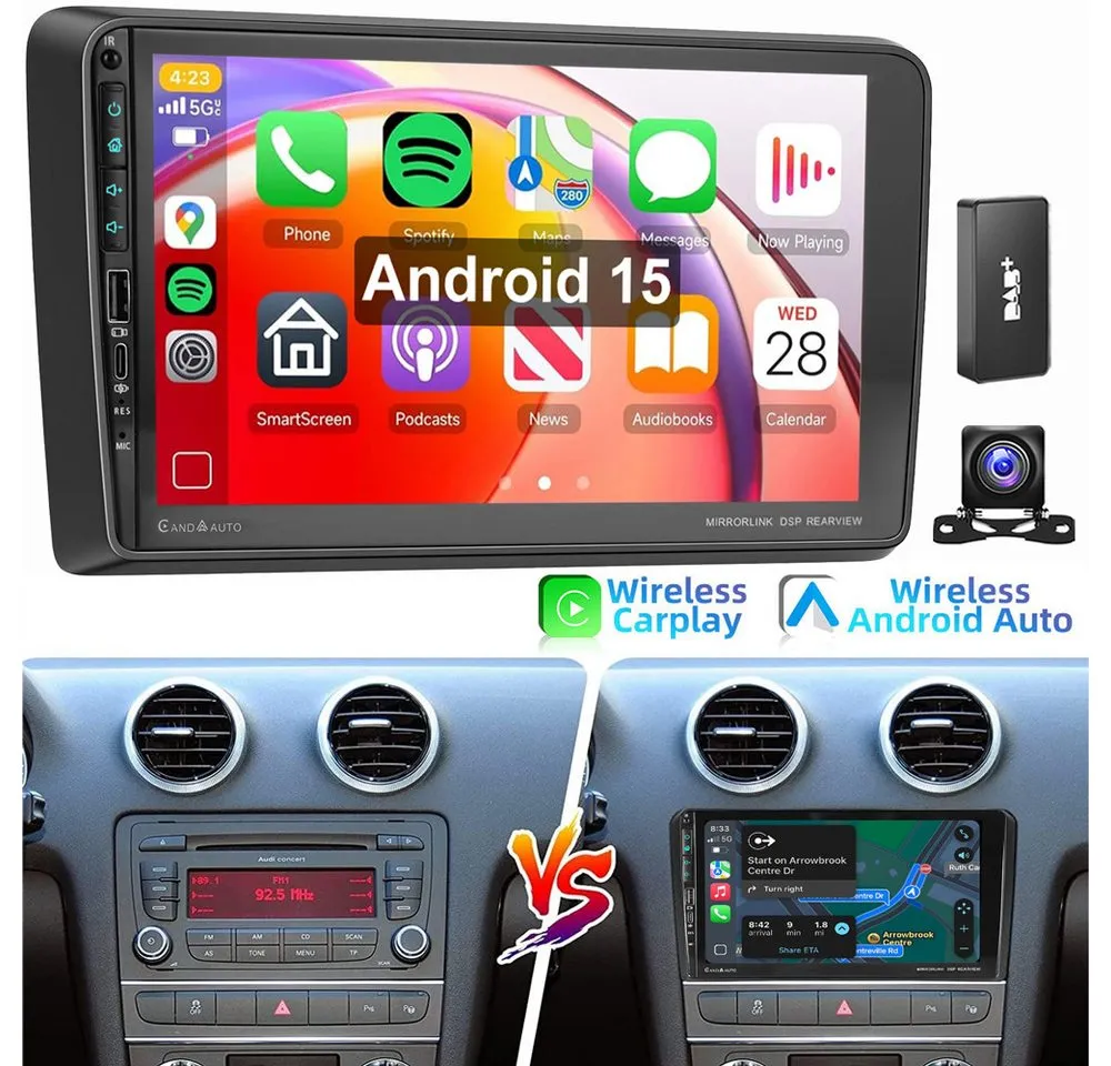 ESSGOO 9" Für Audi A3 S3 RS3 8P 8V Android 15 Carplay Autoradio (RDS, Digitalradio (DAB), FM, AM)