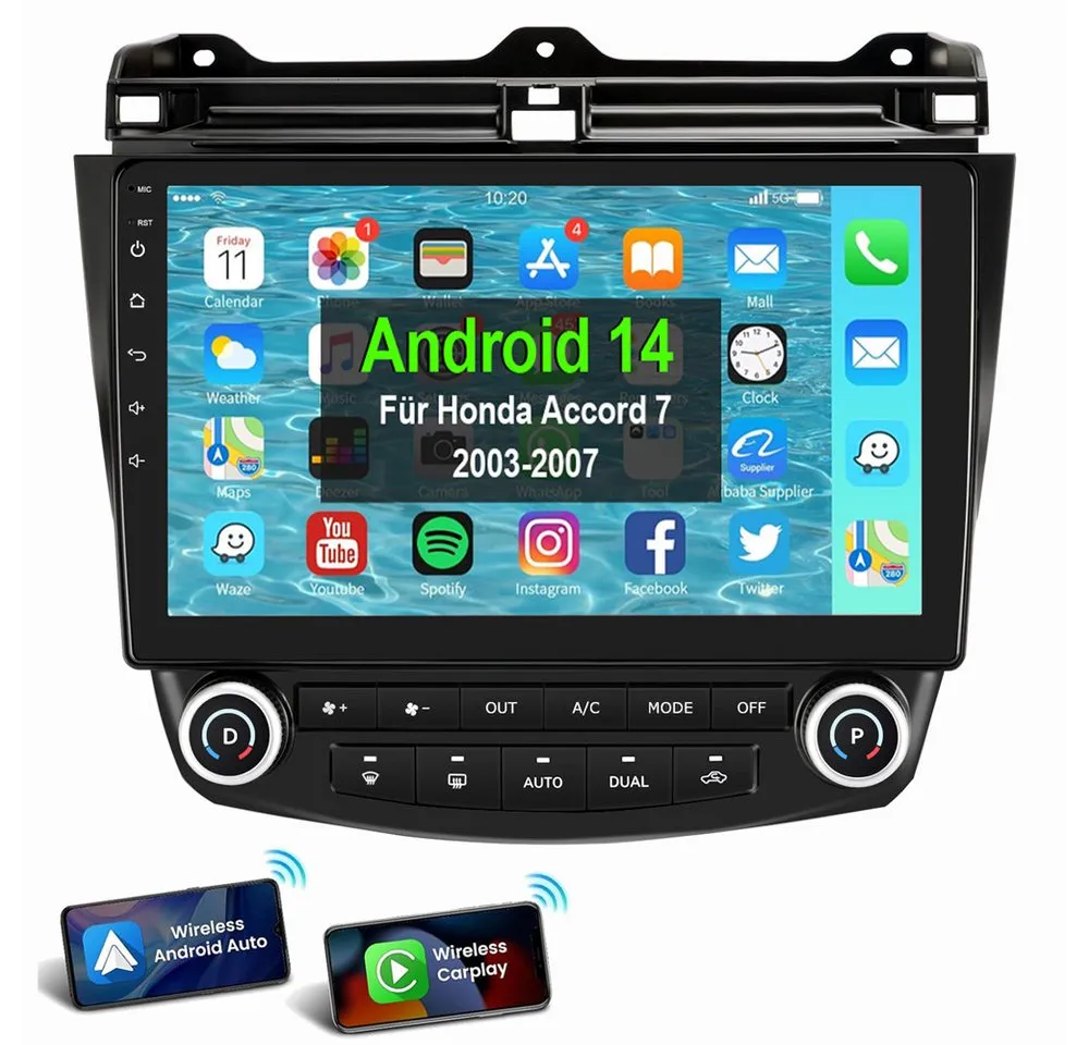 ESSGOO Android 14 Für Honda Accord 7 2003-2007 AUTORADIO Autoradio (RDS, Digitalradio (DAB), FM, AM, Apple Carplay Android Auto Navi RDS SWC EQ)