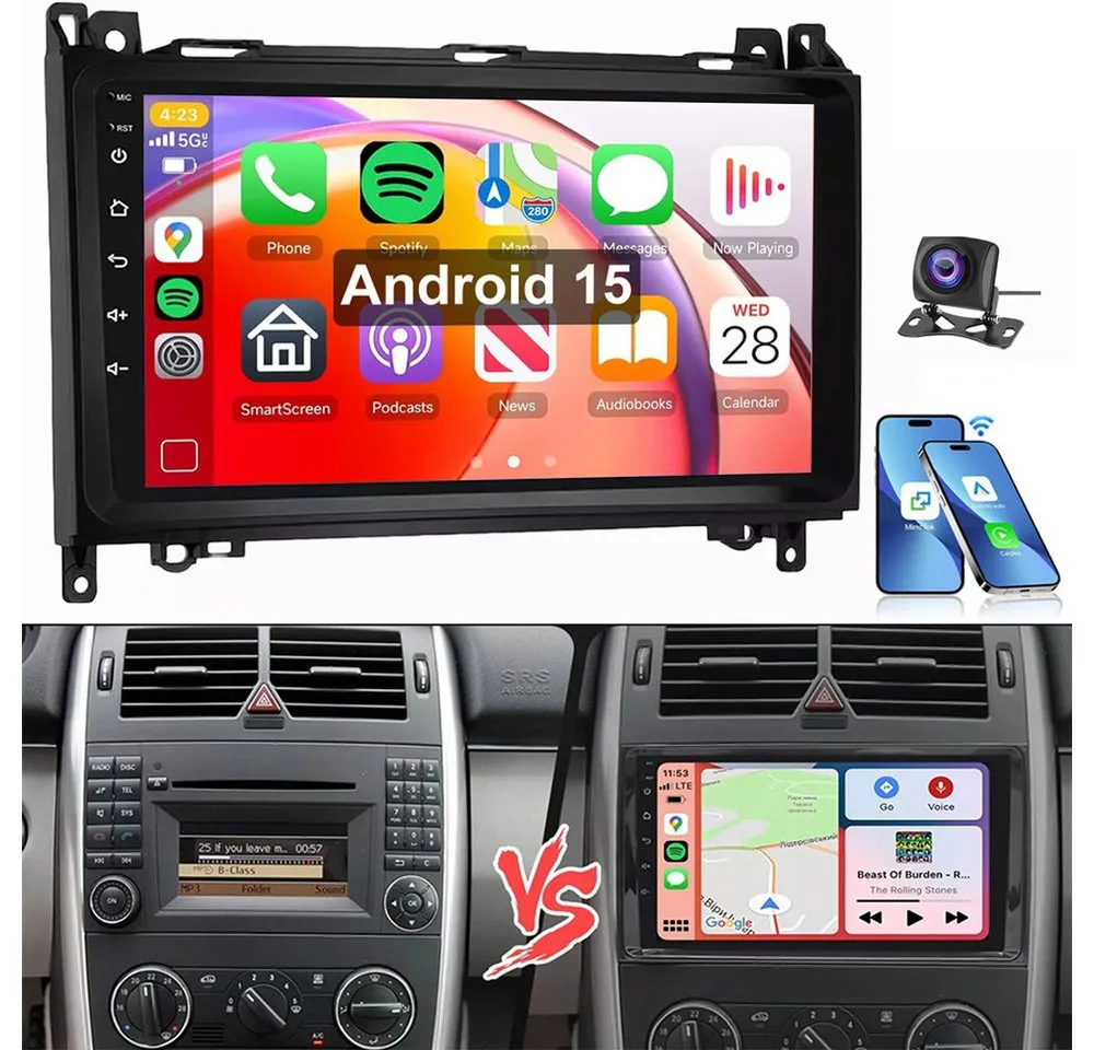 ESSGOO Android 15 Für Mercedes-Benz A/B Klasse/Vito W169 W639 W245 W906 Autoradio (RDS, BT, Digitalradio (DAB), FM, SWC)