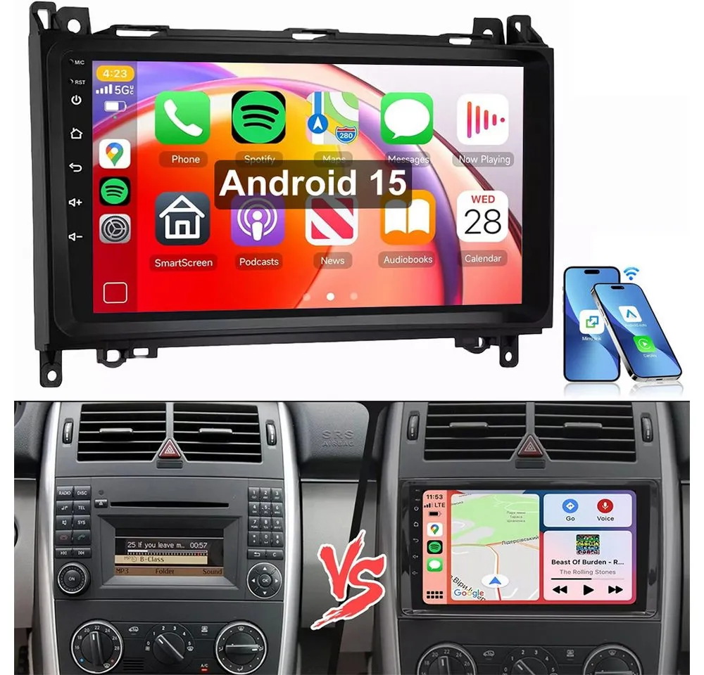 ESSGOO Android 15 Für Mercedes-Benz A/B Klasse/Vito W169 W639 W245 W906 Autoradio (RDS, BT, Digitalradio (DAB), FM, SWC)