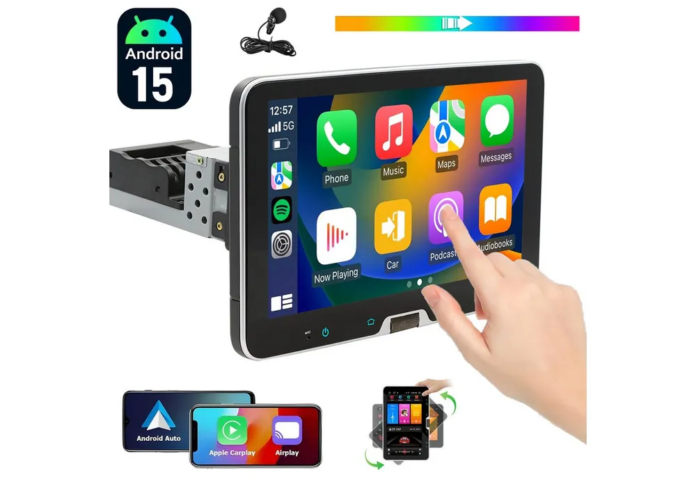 ESSGOO DAB 1DIN Autoradio Android15 64/128GB Carplay Navi WiFi 360° drehbarer Autoradio (DAB (optional), DAB+ (optional), FM, RDS, 4+64GB(optional), 6+128GB(optional), 4G LTE, Carplay Android Auto Bluetooth EQ USB GPS Navi WIFI Touchscreen)