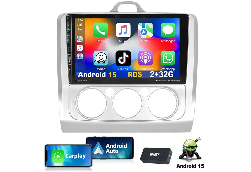 ESSGOO DAB+ 4+64G Carplay Android 15 Für Ford Focus MK2 MK II 2004-2011 Autoradio (RDS, 4+64GB(optional), Digitalradio (DAB), FM, AM, Carplay Android Auto Bluetooth EQ USB GPS Navi WIFI IPS Touchscreen)