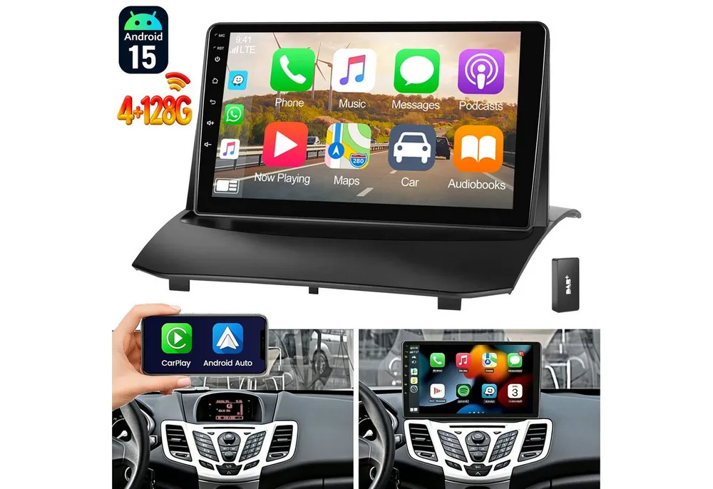 ESSGOO DAB+ Android 15 Autoradio GPS Navi WIFI Für Ford Fiesta MK6 2009-2017 Autoradio (4+64GB(optional), FM, AM, DAB+ (optional), Apple Carplay & Android Auto,Bluetooth EQ USB Touchscreen SWC)