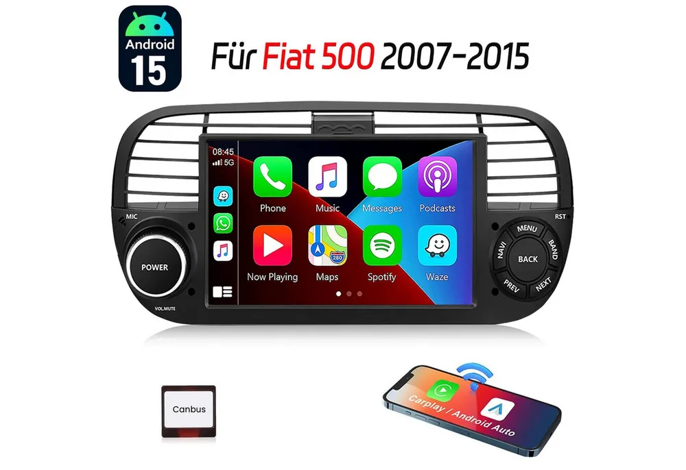 ESSGOO DAB+ Für 2007-15 Fiat 500 7" Android15 Carplay GPS RDS NAVI 4+64GB Autoradio (FM, RDS, 4+64GB(optional), DAB+ (optional), DAB (optional), Touchscreen GPS Navi Apple Carplay & Android Auto)