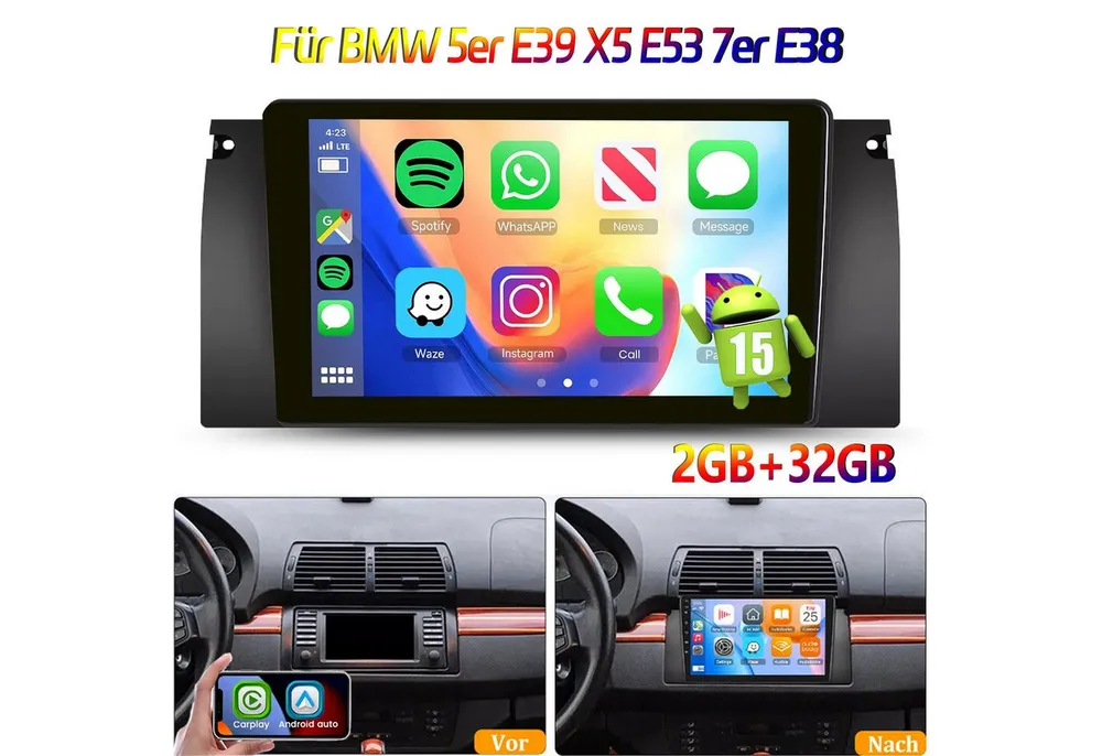 ESSGOO DAB+ Für BMW 5ER E39 X5 E53 E38 Carplay GPS NAVI Android 15 Carplay Autoradio (RDS, 4+64GB(optional), FM, DAB+ (optional), Carplay Android Auto Bluetooth EQ USB GPS Navi WIFI Touchscreen)