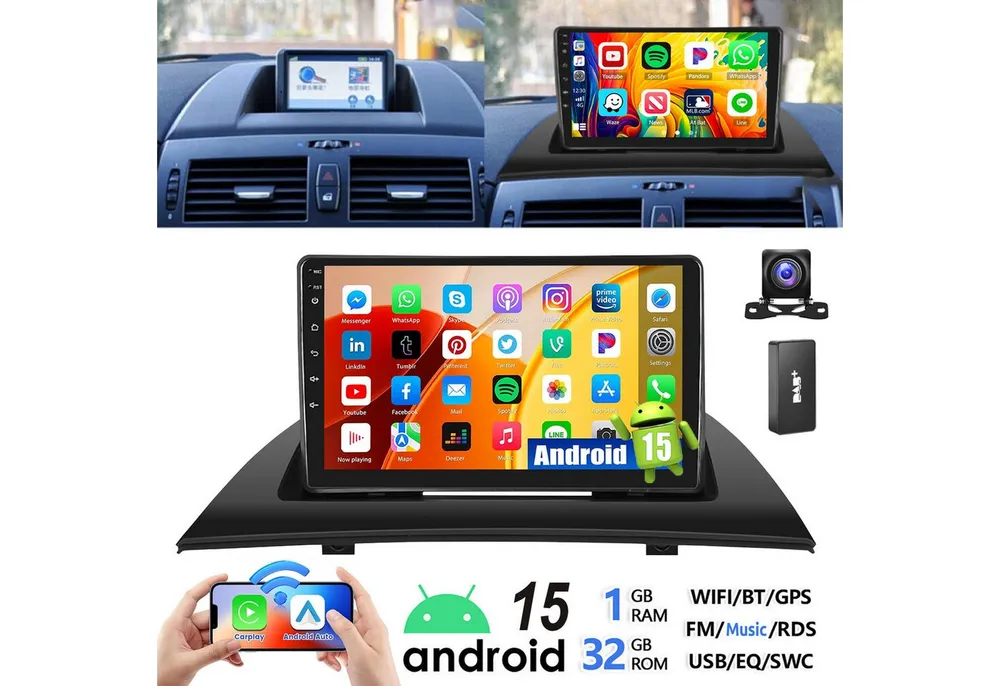 ESSGOO DAB+ Für BMW X3 E83 2004-2012 Android 15 Mit Carplay GPS Navi WIFI RDS Autoradio (RDS, 4+64GB(optional), FM, DAB+ (optional), SWC, Carplay Android Auto Bluetooth EQ USB GPS Navi WIFI Touchscreen)