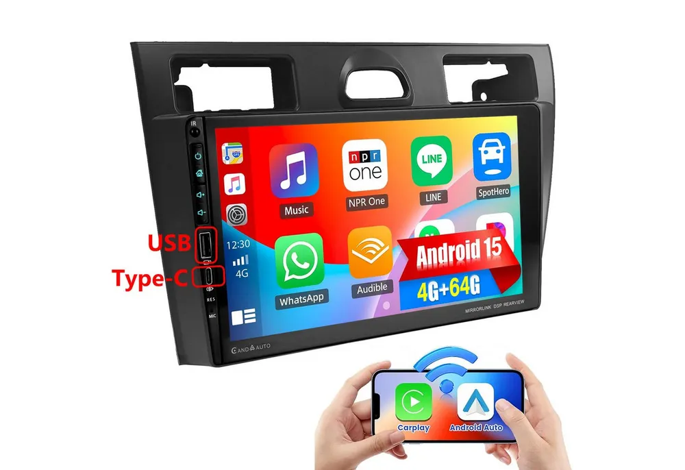 ESSGOO Für Ford Fiesta MK5 VI 2002-08 Android 15 Carplay WiFi Mit USB Type-C Autoradio (RDS, 4+64GB(optional), Digitalradio (DAB), FM, AM, Carplay Android Auto Bluetooth EQ USB GPS Navi WIFI IPS Touchscreen)
