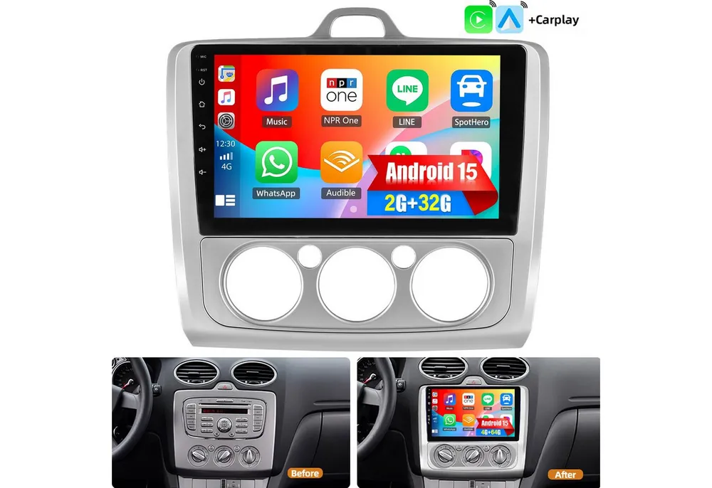 ESSGOO Für Ford Focus MK2 MK II 2004-11 Android 15 Autoradio Carplay Navi RDS Autoradio (RDS, 4+128GB(optional), 4+64GB(optional), FM, AM, DAB+ (optional), Apple Carplay & Android Auto,Bluetooth,ASP)