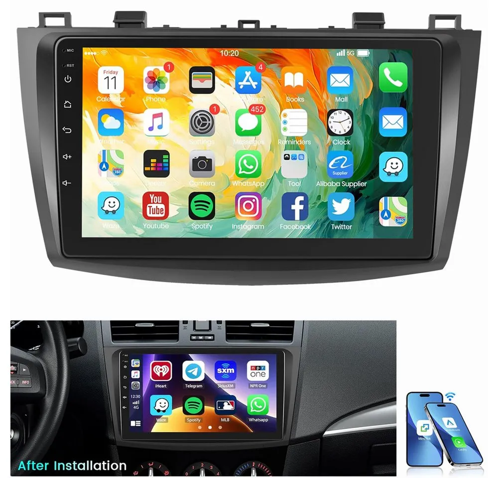 ESSGOO Für Mazda 3 2010-2013 Android 15 Carplay Autoradio Autoradio (RDS, FM, AM, Carplay Android Auto GPS Navi WIFI BT SWC)