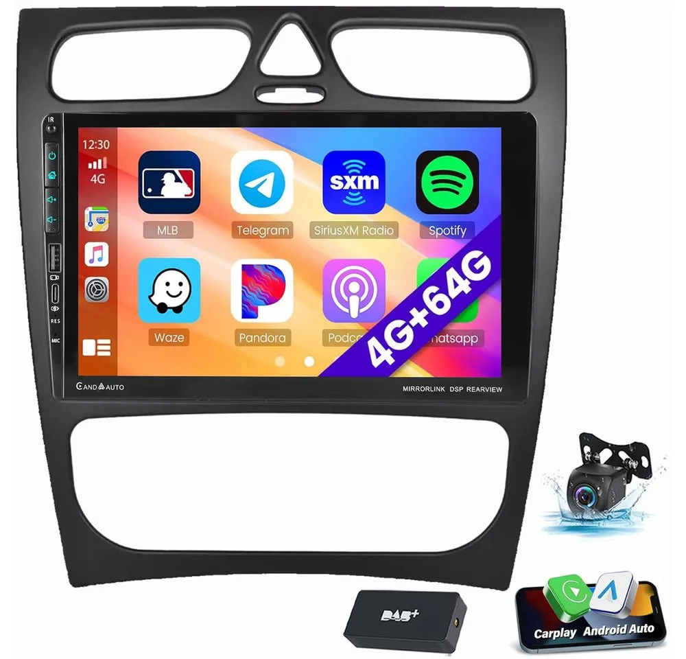 ESSGOO Für Mercedes Benz C-Klasse W203 2002-2004 USB Autoradio Autoradio (4+64GB optional, Digitalradio (DAB), FM, AM, Apple Carplay Android Auto NAVI SWC BT EQ)