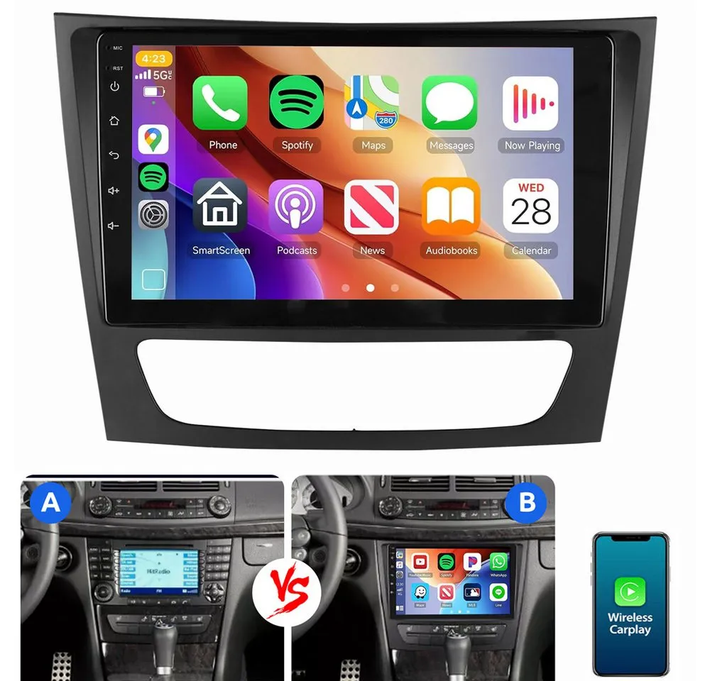 ESSGOO Für Mercedes E-Klasse W211 W219 Android 15 GPS NAVI Bluetooth Autoradio (RDS, Digitalradio (DAB), FM, AM, Carplay Android Auto Navi WIFI BT EQ)