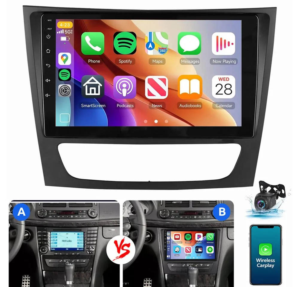 ESSGOO Für Mercedes E-Klasse W211 W219 Android 15 GPS Autoradio (RDS, Digitalradio (DAB), FM, AM, Carplay Android Auto Navi WIFI BT EQ)