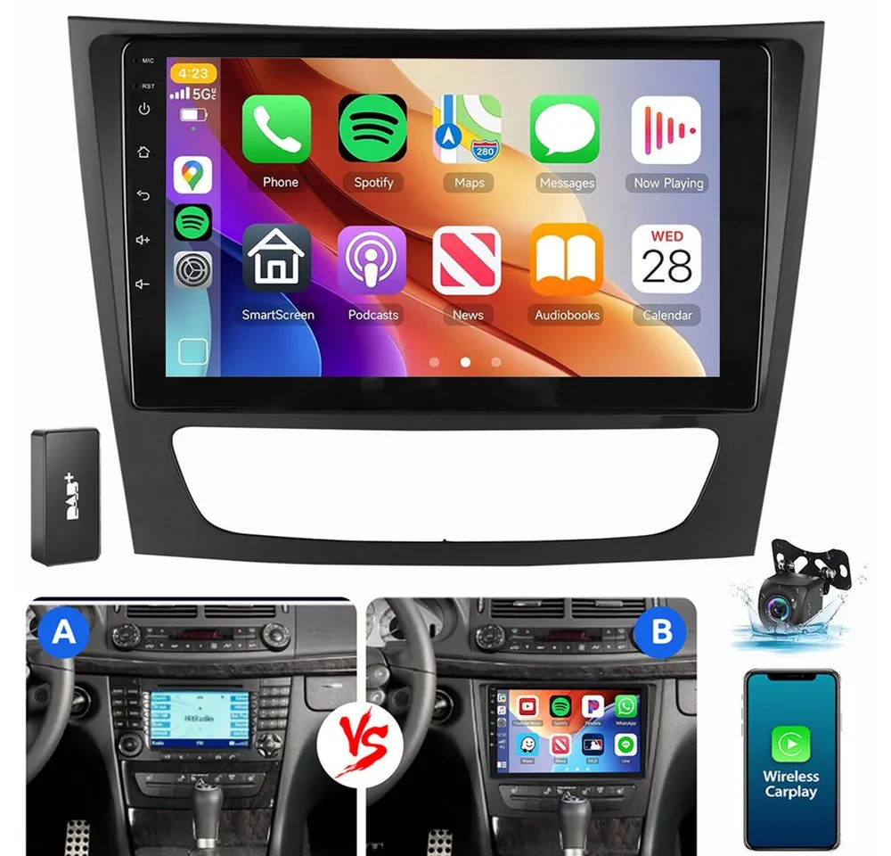 ESSGOO Für Mercedes E-Klasse W211 W219 Android 15 GPS Autoradio (RDS, Digitalradio (DAB), FM, AM, Carplay Android Auto Navi WIFI BT EQ)