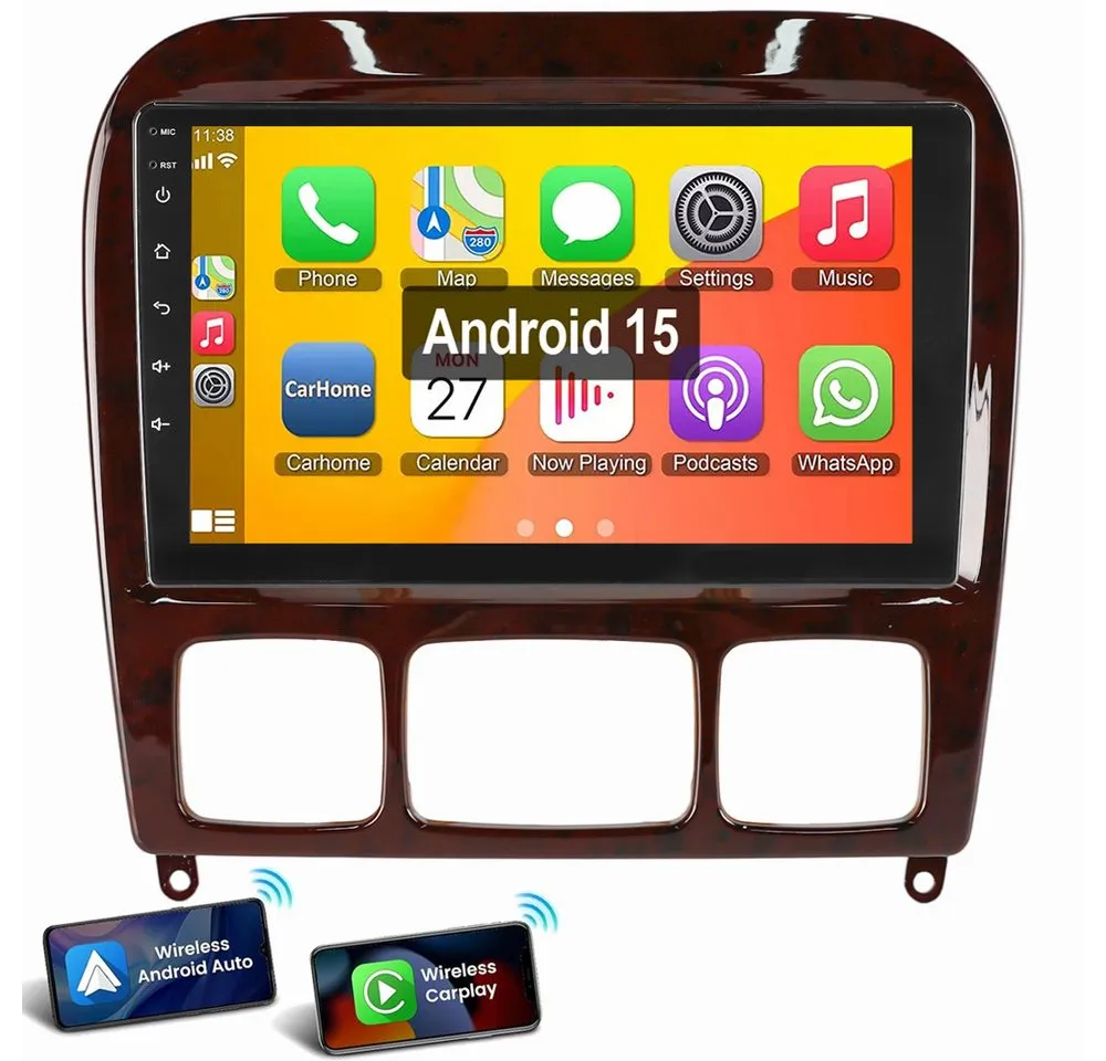 ESSGOO Für Mercedes S/CL Klasse W220 W215 Android15 Autoradio (Digitalradio (DAB), RDS, FM, AM, Carplay Android Auto GPS Navi WIFI BT)