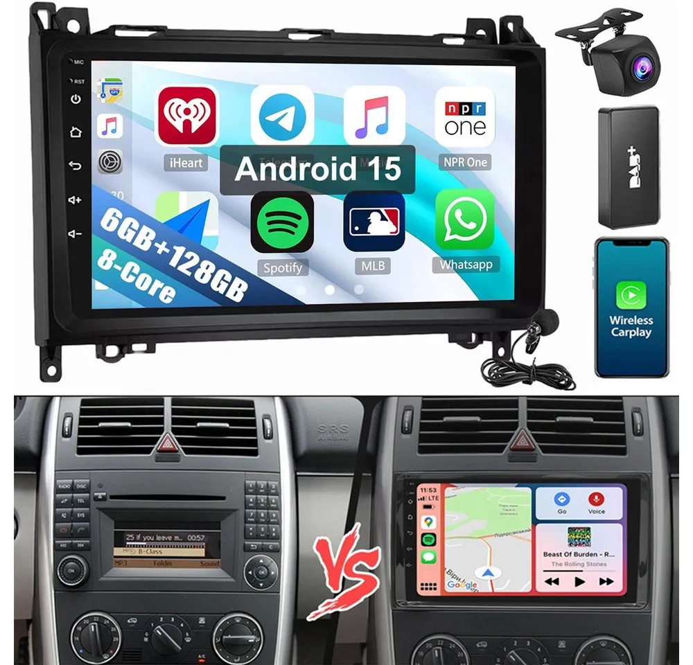 ESSGOO Für Mercedes W169 W639 Vito Viano W204 6+128G Android 15 Autoradio (RDS, Digitalradio (DAB), FM, AM, Apple Carplay Android Auto 4G LTE DSP SWC 8-Kern)