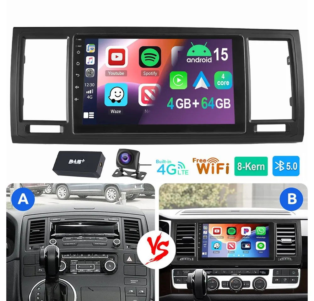 ESSGOO Für VW T6 Transporter Multivan 2016-2019 6+128GB 8-kern Autoradio (RDS, Digitalradio (DAB), FM, AM, Apple Carplay Android Auto Navi WIFI 4G LTE)