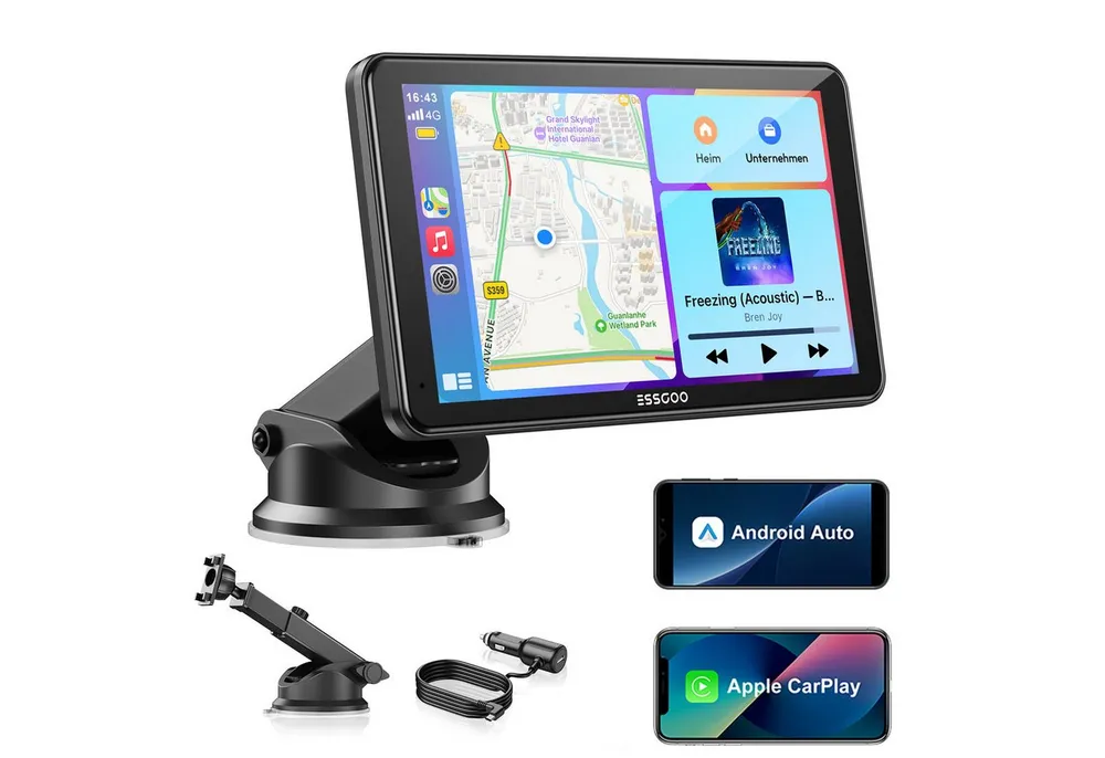 ESSGOO Kabelloses Apple Carplay & Android Auto, 7-Zoll CarPlay Display Navigationsgerät (Autoradio Bluetooth Sprachsteuerung)