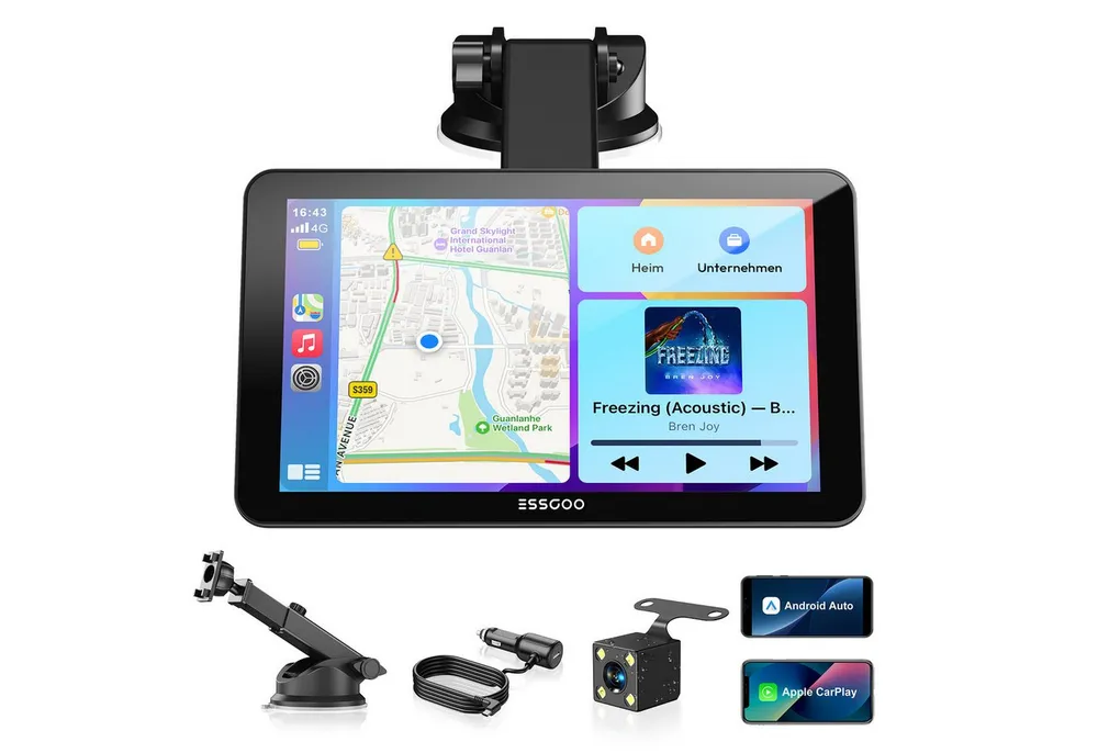 ESSGOO Kabelloses Apple Carplay & Android Auto, 7-Zoll CarPlay Display Navigationsgerät (Autoradio Bluetooth Sprachsteuerung)