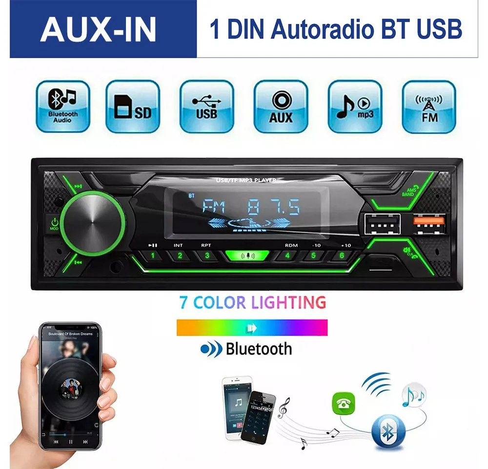 ESSGOO MP3 Player 1 DIN Autoradio Mit Bluetooth Freisprech ID3tag 2 USB Autoradio (AM FM MP3)