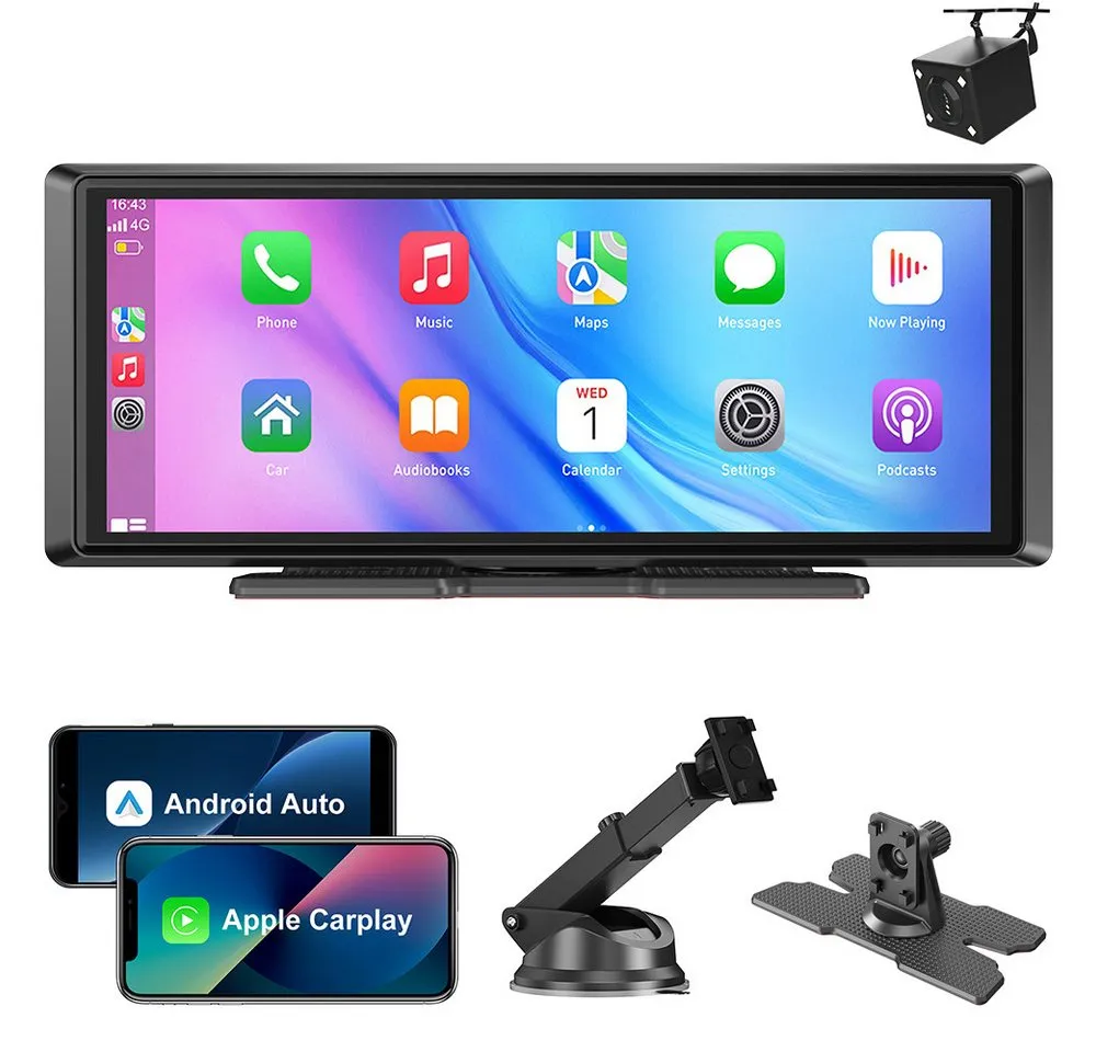 ESSGOO Tragbar Kabellos Apple Carplay Android Auto 8" Touchscreen Bluetooth Navigationsgerät (Autoradio Bluetooth Sprachsteuerung)