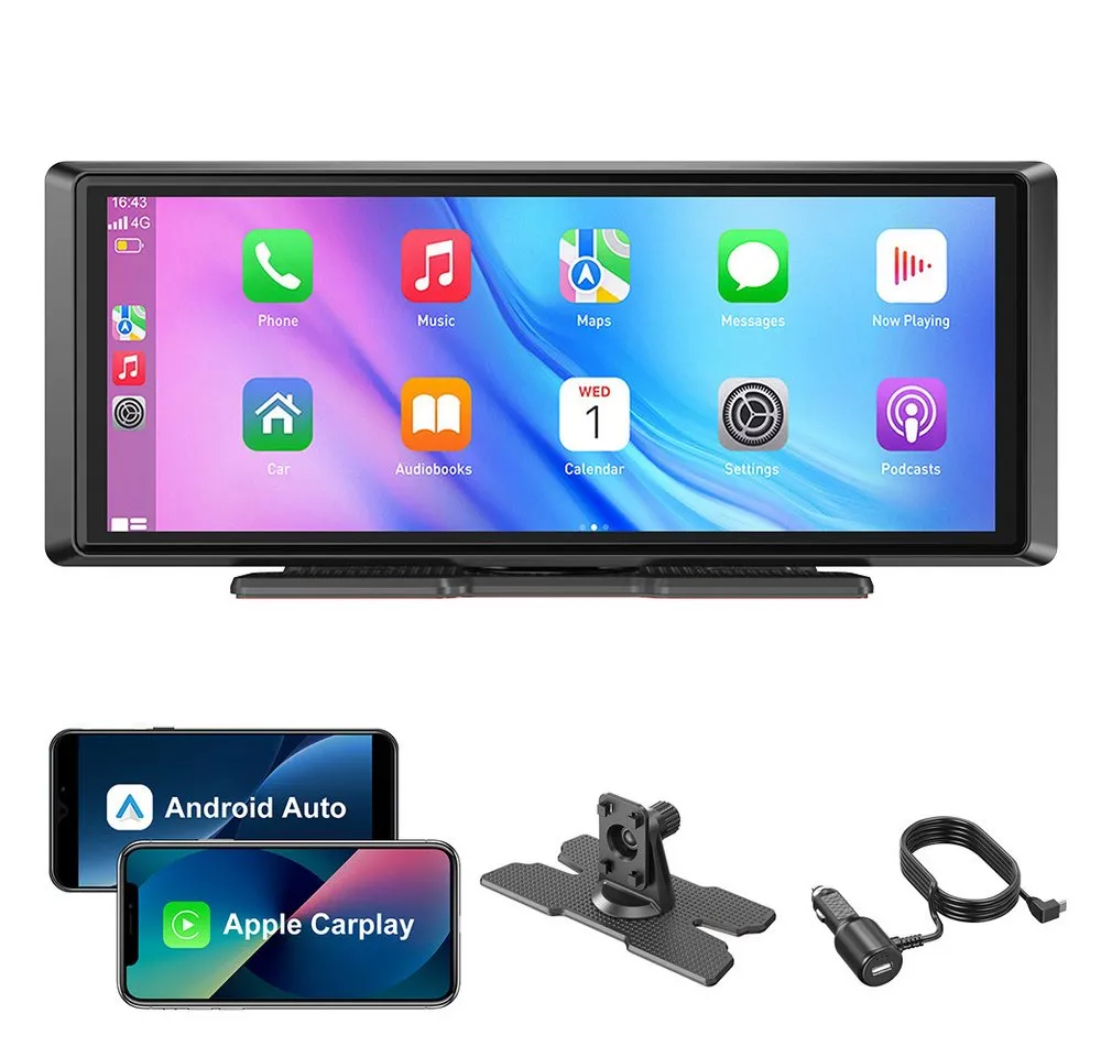 ESSGOO Tragbar Kabellos Apple Carplay Android Auto 8" Touchscreen Bluetooth Navigationsgerät (Autoradio Bluetooth Sprachsteuerung)