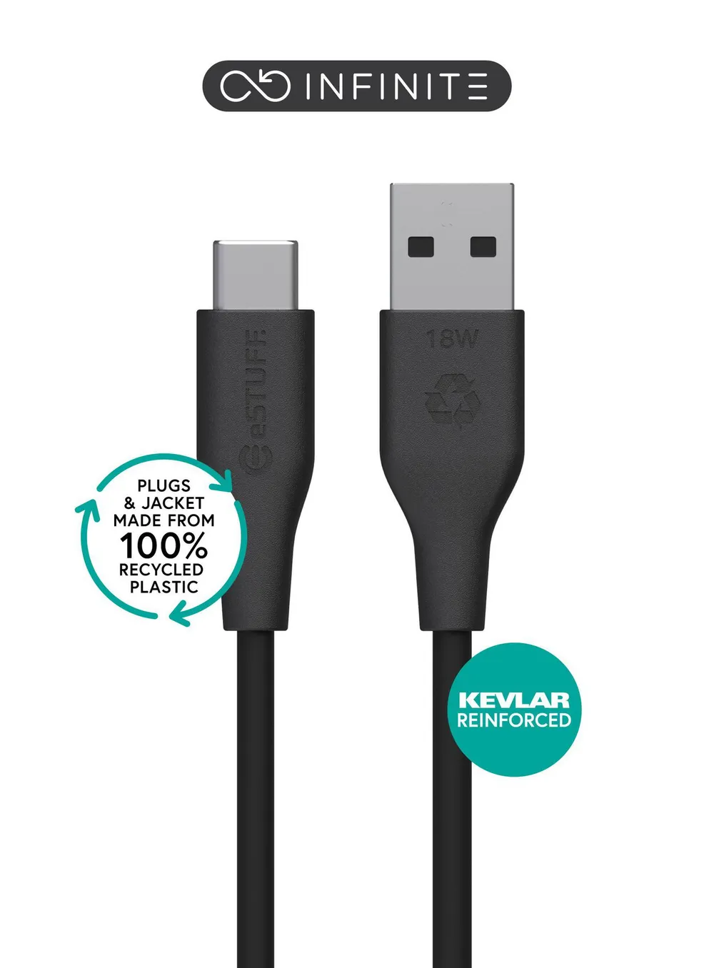 Kabel USB eSTUFF ES605180 USB 2.0 1 m Schwarz USB C zu USB A