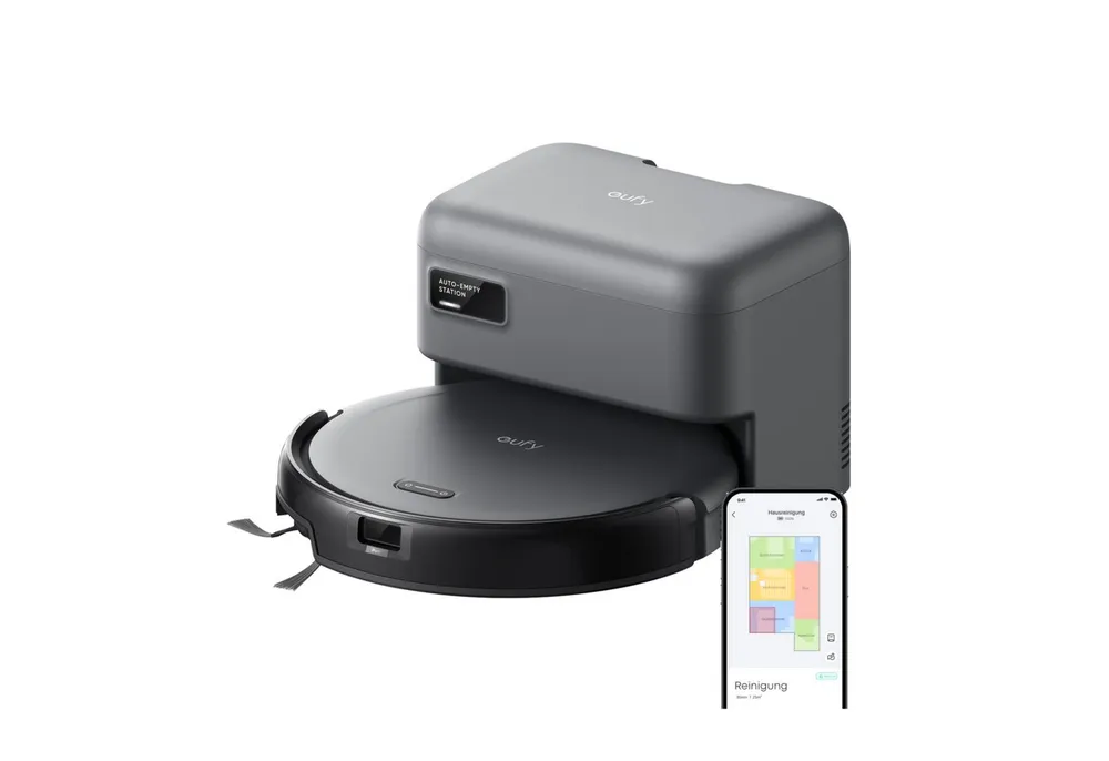 eufy Saugroboter C10 Saugroboter mit Automatischer Absaugstation,Teppichreinigung, 40 W, mit Beutel, 7,3cm Design,Ausfahrbare Seitenbürste für EckenAutomatische Entleerung