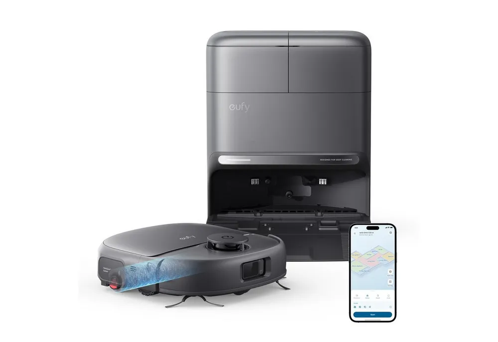 eufy Saugroboter C28 15000 Pa Turbo-Saugkraft,50°C-Heißlufttrocknung, 60 W, mit Beutel, HydroJet delbstreinigende Wischrolle, Omni-Station, Anti-Verwicklung