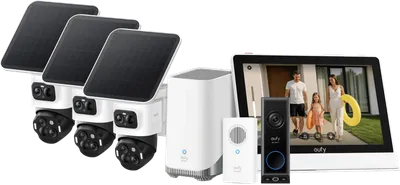 eufyCam S4 3er-Pack + HomeBase 3 + Video Doorbell E340 + Smart Display E10