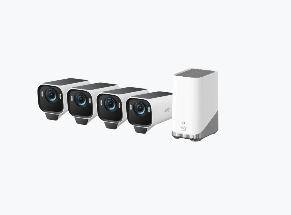 eufy Security Überwachungskamera S3 Pro Kamera-Set, 4K Kabellose Solar-Überwachungskamera Außen (Außenbereich, 4-tlg., 4K-Auflösung, verbesserte Farb-Nachtsicht, SolarPlus 2.0)