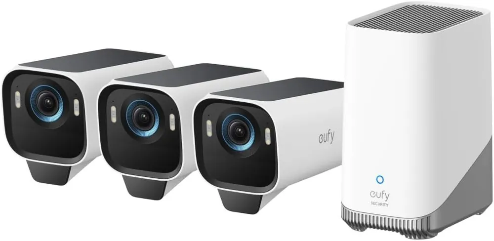 eufy Security Überwachungskamera S3 Pro Kamera-Set, 4K Kabellose Solar-Überwachungskamera Außen (Außenbereich, 3-tlg., 4K-Auflösung, verbesserte Farb-Nachtsicht, SolarPlus 2.0)