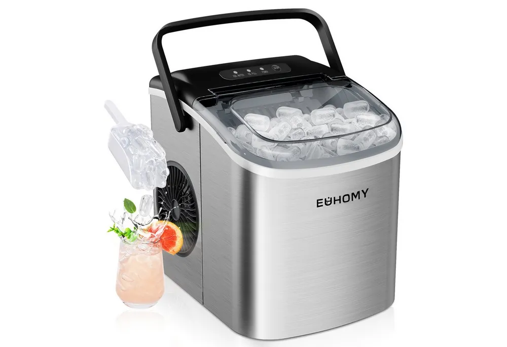 EUHOMY Eiswürfelmaschine Eiswürfelmaschine, 12 kg/24h, 2 Eisgrößen, selbstreinigend, kompakt, Leise, kompakt und schnell einsatzbereit fuer den taeglichen Eisbedarf