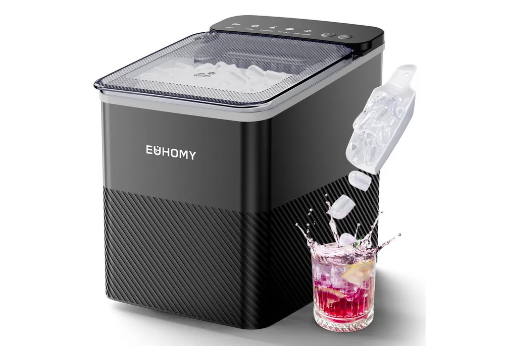 EUHOMY Eiswürfelmaschine Kompaktes Design, Ein-Knopf-Einstellung, 9 Eiswürfel in 2 Größen,für Büro/Küche/Schlafzimme