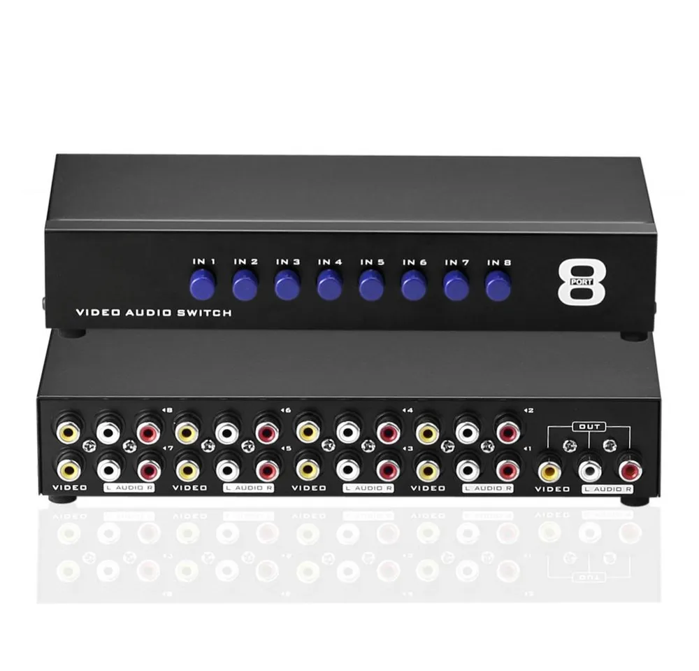 euroharry 8 AV Switch 8 in 1 heraus Audio Video L/R Splitter Schwarz Netzwerk-Switch