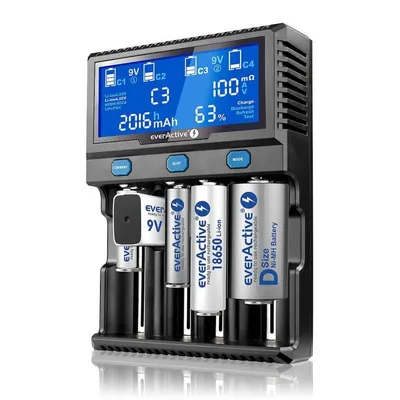 Batterieladegerät Everactive UC-4200 Universal 21 Slots LCD-Display Schwarz
