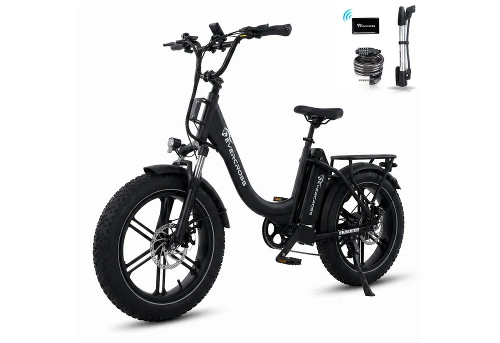 EVERCROSS TECH E-Bike 20×4.0 Fatbike, 7-Gang Shimano, 48V 18Ah abnehmbarer Akku 90-130km, Heckmotor, 864 Wh, NFC+App Entsperrung, 250W Motor Elektrofahrräder für Damen und Herren