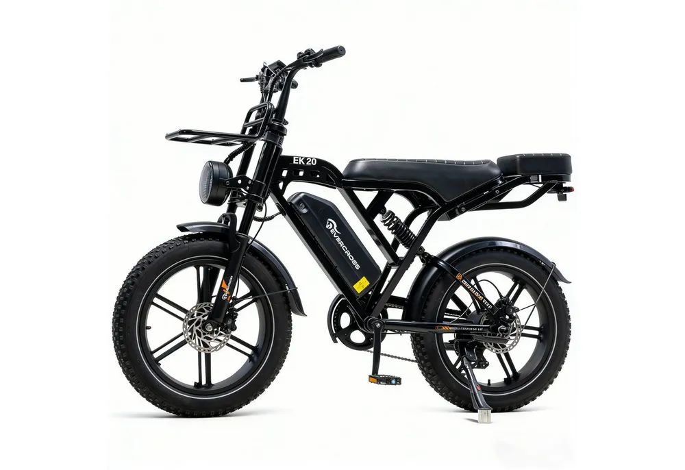 EVERCROSS TECH E-Bike 20” x 4,0 fette Reifen MTB, 48V 15,6AH Removable Battery, NFC, Heckmotor, 748,8 Wh, bis 55-100km, 7 Gang Shimano, Kettenschaltung, Heckmotor