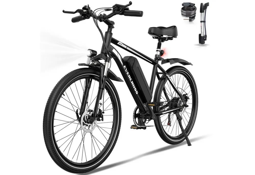 EVERCROSS TECH E-Bike Cityrad für Pendler,27,5-Zoll-Elektrofahrrad,36V 13AH AKKU, 7 Gang, Heckmotor, 468 Wh, 1 Gang, 250W, 468 Wh,E-Citybike mit Schloss, Pumpe