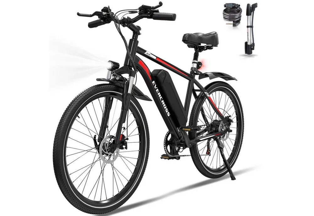 EVERCROSS TECH E-Bike Cityrad für Pendler,27,5-Zoll-Elektrofahrrad,36V 13AH AKKU, 7 Gang, Heckmotor, 468 Wh, 1 Gang, 250W, 468 Wh,E-Citybike mit Schloss, Pumpe