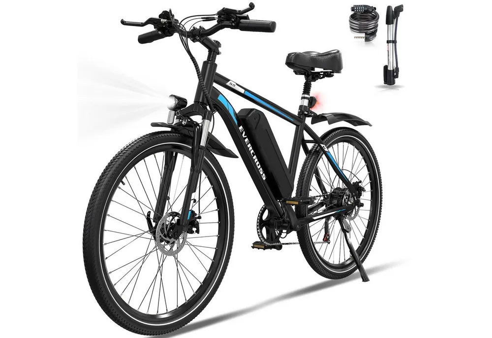 EVERCROSS TECH E-Bike Cityrad für Pendler,27,5-Zoll-Elektrofahrrad,36V 13AH AKKU, 7 Gang, Heckmotor, 468 Wh, 1 Gang, 250W, 468 Wh,E-Citybike mit Schloss, Pumpe