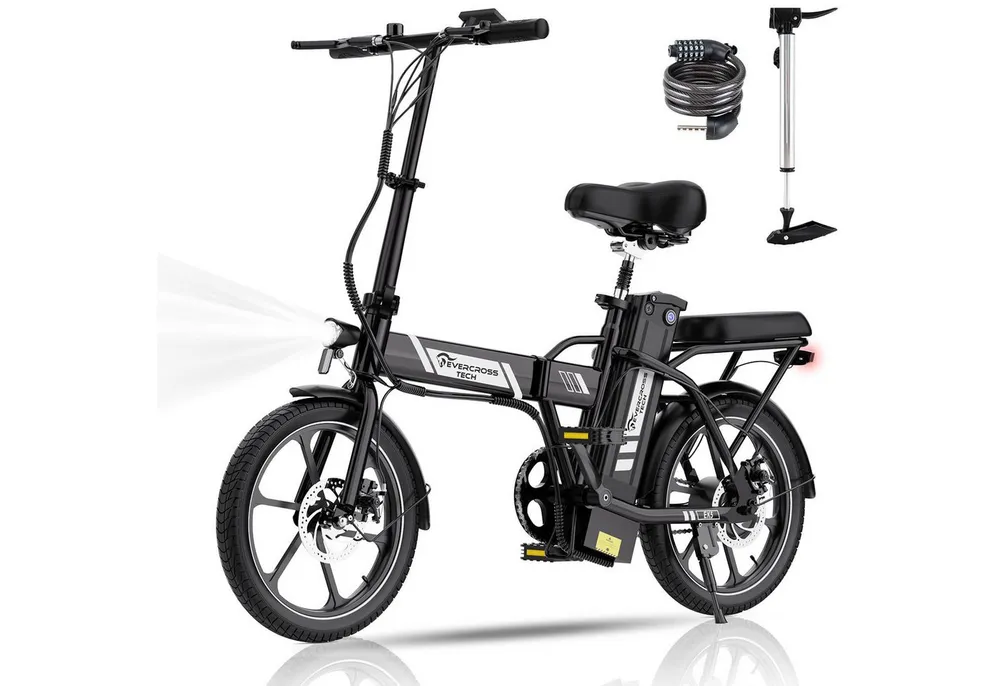 EVERCROSS TECH E-Bike EK5 Faltbares E-Fahrrad,Pedelec, 36V 13AH, Heckmotor, 468 Wh, Heckmotor, 15/20/25 KM/H, bis 35-60km, ebike Herren/Damen