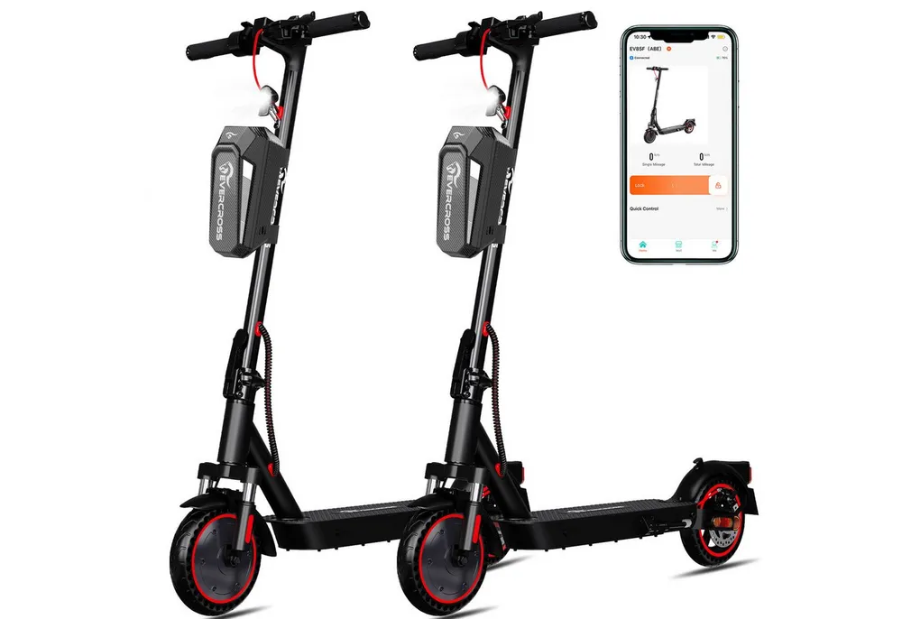 EVERCROSS TECH E-Scooter mit Straßenzulassung (ABE), 8.5 Zoll Elektroroller, Max 35Km, mit APP, 7,8AH, 20Km/h, 400W Motor, 15KG Gewicht, Zwei Stoßdämpfer
