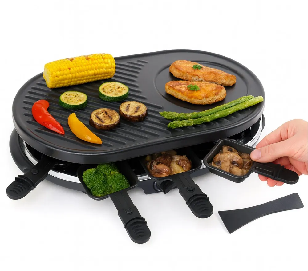 Everhomely® Raclette 8 Personen Set Raclette Grill - Mit Grillplatte, 8 Raclettepfännchen, 1400,00 W, mit Grillplatte