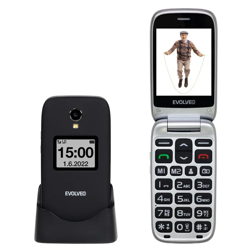 Evolveo EasyPhone FS, vyklápěcí mobilní telefon 2.8" pro seniory s nabíjecím (2.80", 3 Mpx)