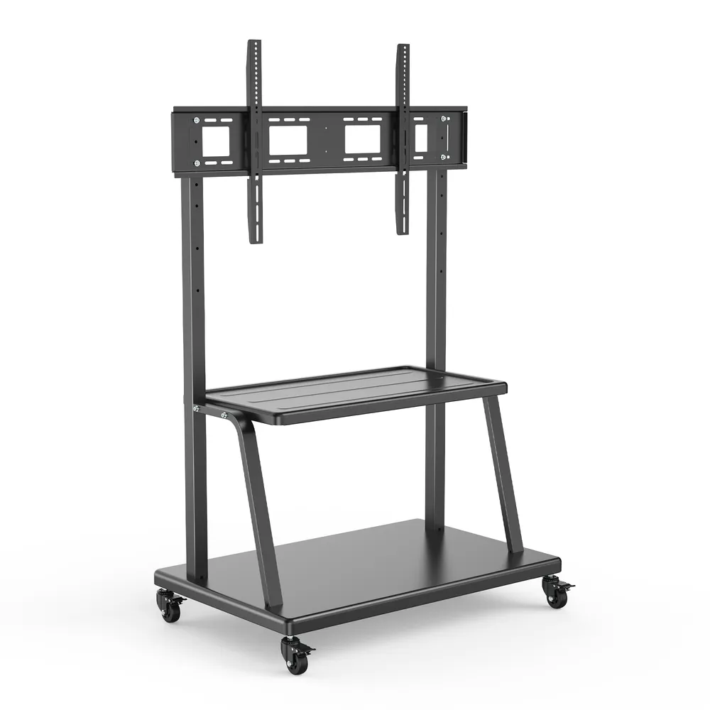 Ewent EW1541 TV-Ständer, robuster Stahl, 150 kg, höhenverstellbar, 4 Rollen, 2 Ablagen