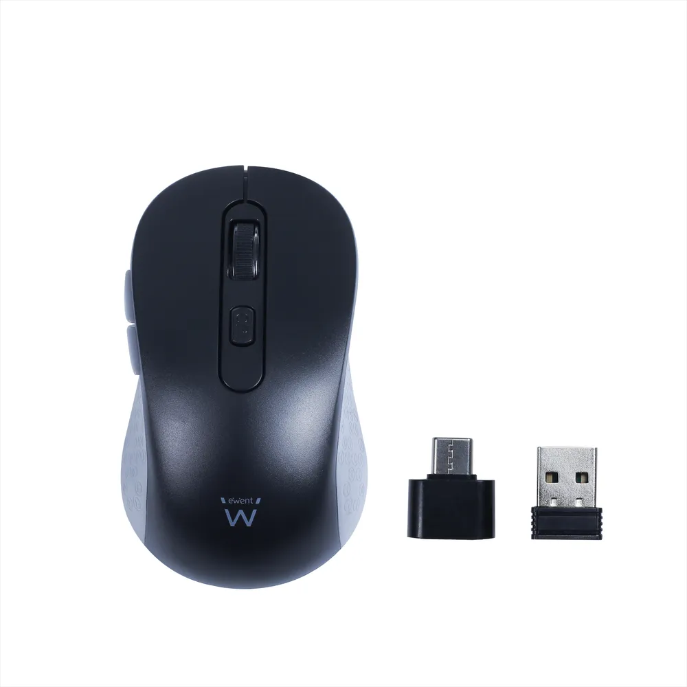 Ratón Ewent EW3204 Kabellos 1600 DPI Schwarz Grau Type-C Adapter