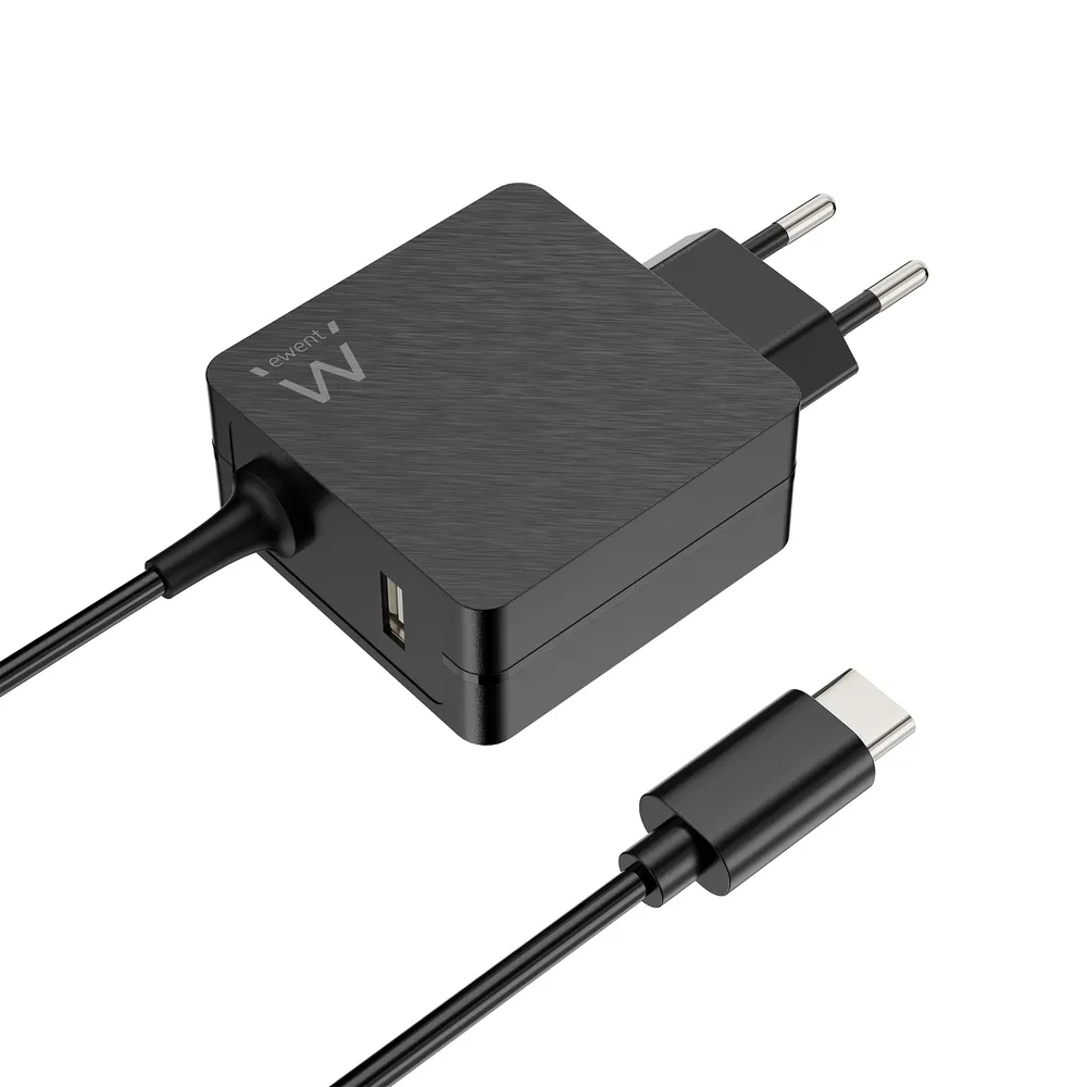 Ewent EW3979 Ladegerät 45W USB-C Power Delivery, USB-A, Schnellladung, 1,5m Kabel Schwarz