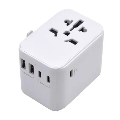 Ewent EW1470 Universal-Reiseadapter mit 4 Wandsteckdosen + 5 USB-Anschlüssen, weiß
